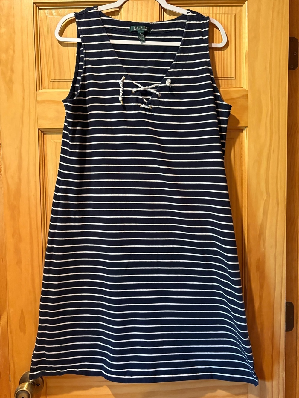 Lauren Ralph Lauren Navy & White Striped Lace-Up Tank Midi Dress size XL